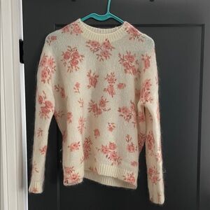 SEZANE - Floral Cream and Pink Women's Sweater -size Small